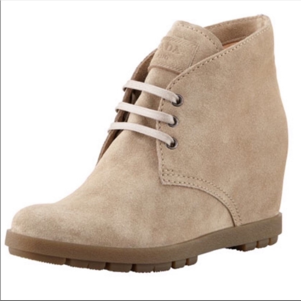 Prada Suede Wedge Booties